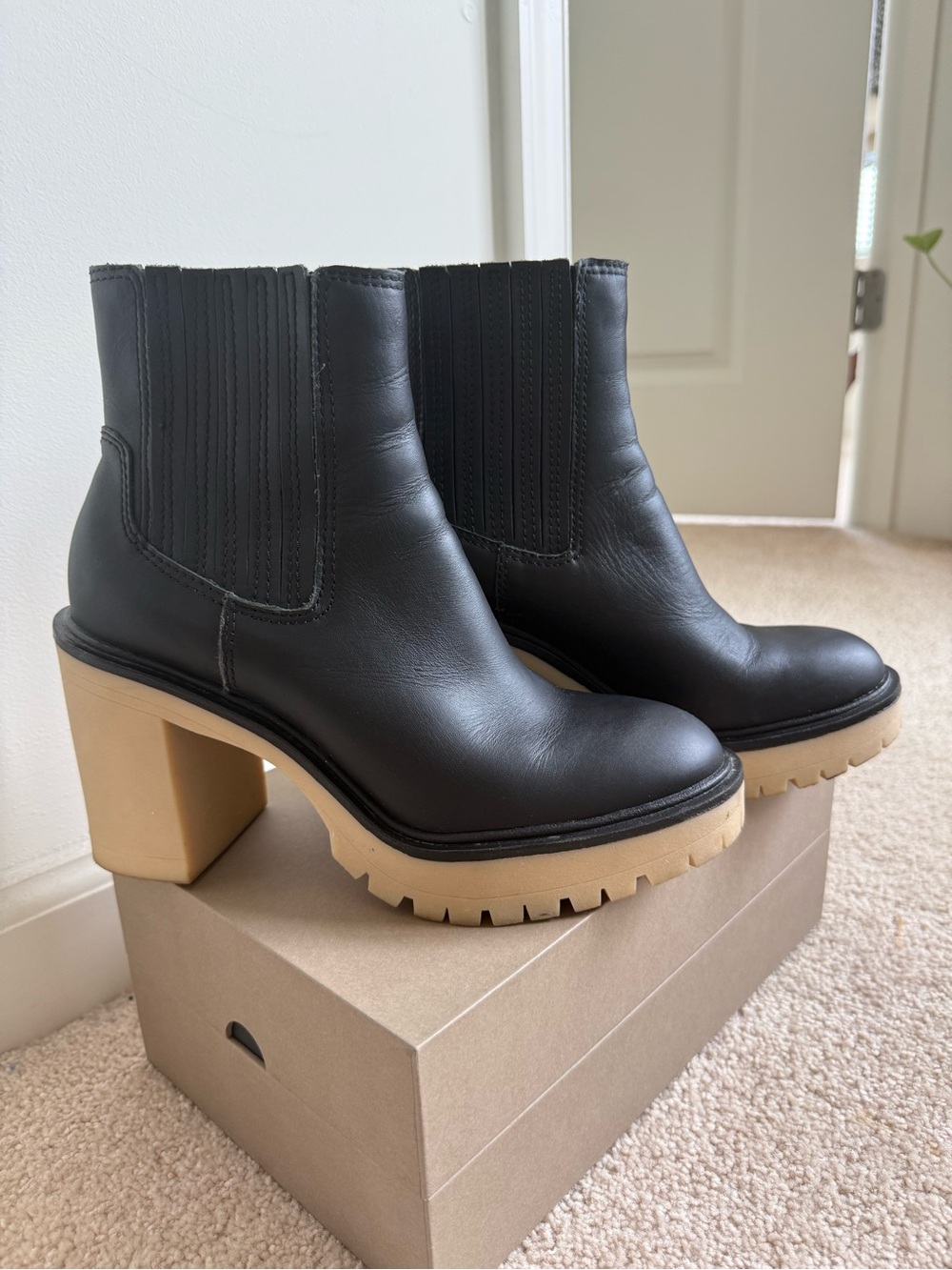 Dolce Vita Black Caster H2O Waterproof Platform Lug-Heel Ankle Boots.